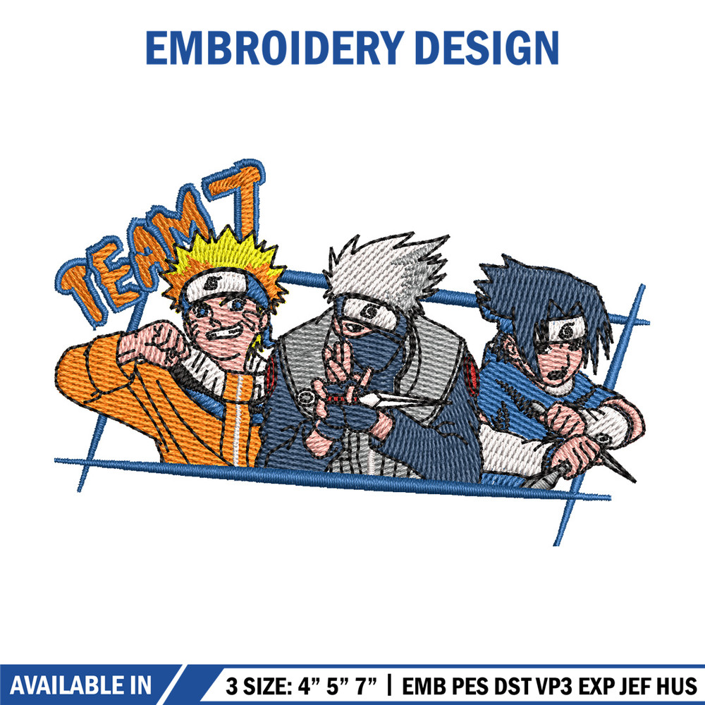 Team 7 embroidery design, Naruto embroidery, Anime design, Embroidery shirt, Embroidery file, Digital download.jpg