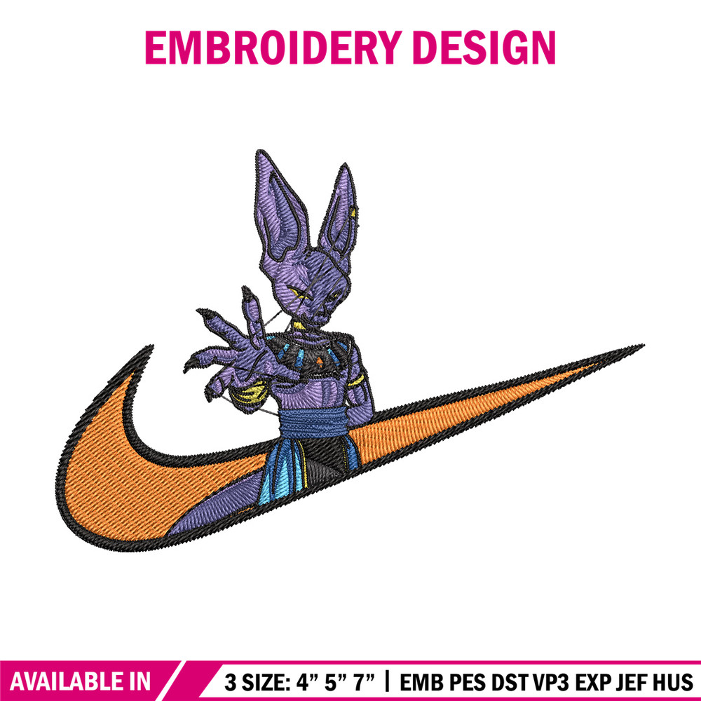 Beerus x nike Embroidery Design, Dragonball Embroidery, Embroidery File, Nike Embroidery, Anime shirt, Digital download.jpg