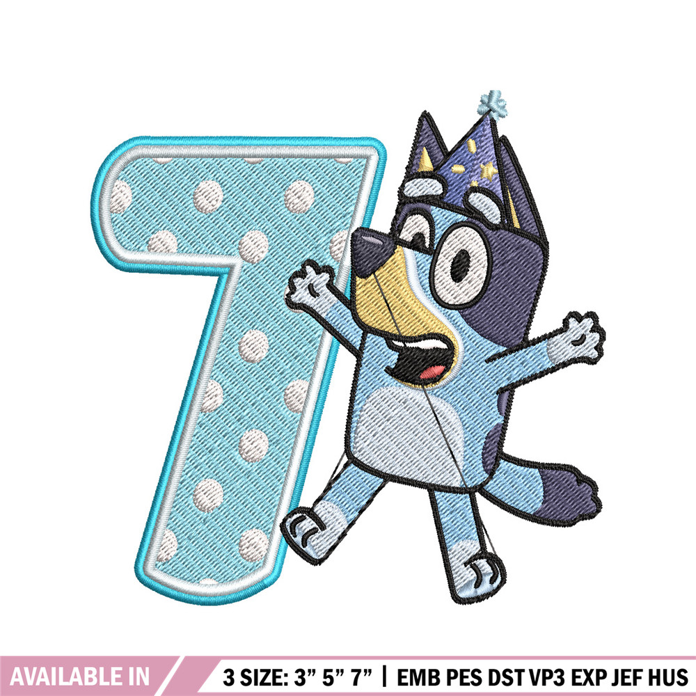 Bluey 7th Birthday Embroidery design, Bluey Cartoon Embroidery, Disney Embroidery, Embroidery File, digital download.jpg