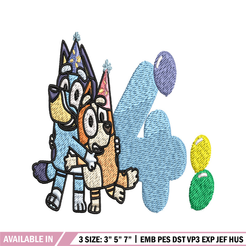 Bluey Bingo 4th Birthday Embroidery, Bluey Cartoon Embroidery, Disney Embroidery, Embroidery File, digital download..jpg