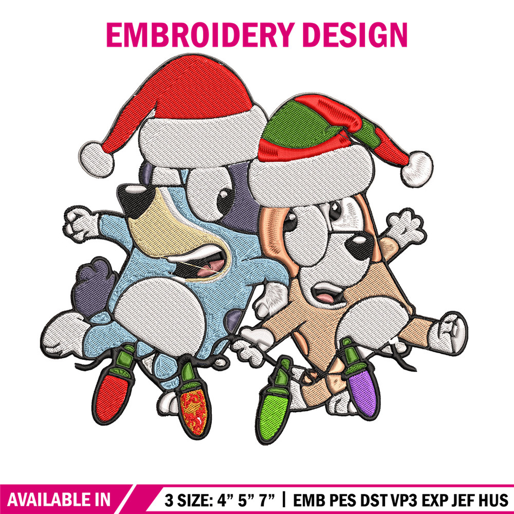 Bluey x Bingo Embroidery Design, Bluey Embroidery, Embroidery File, Chrismas Embroidery, Anime shirt, Digital download..jpg
