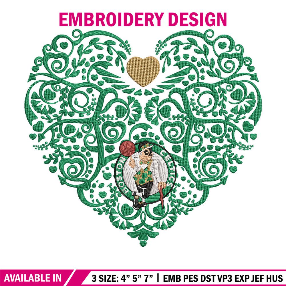 Boston Celtics heart embroidery design, NBA embroidery, Sport embroidery, Logo sport embroidery, Embroidery design.jpg