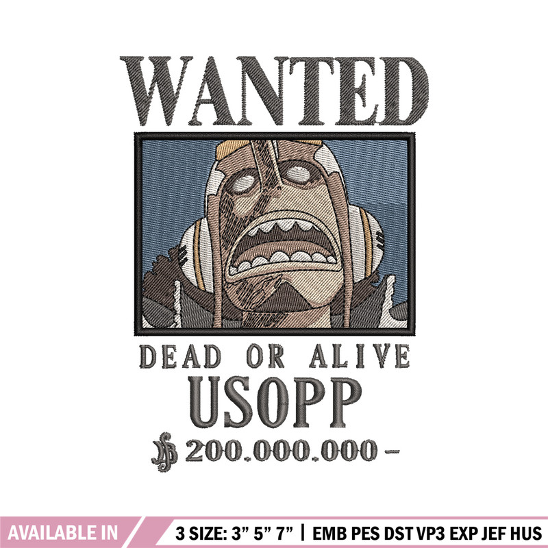 Bounty usopp embroidery design, One piece embroidery, Anime design, Embroidery shirt, Embroidery file,Digital download.z.jpg