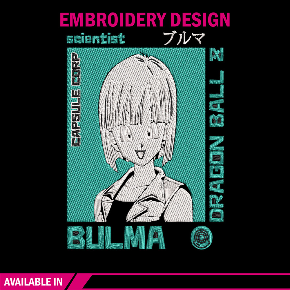 Bulma poster Embroidery Design, Dragonball Embroidery, Embroidery File, Anime Embroidery, Anime shirt, Digital download..jpg