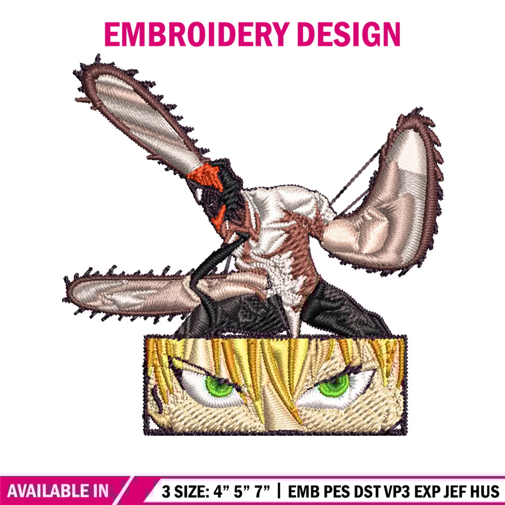 Chainsaw Embroidery Design, Chainsaw man Embroidery, Embroidery File, Anime Embroidery, Anime shirt, Digital download.jpg