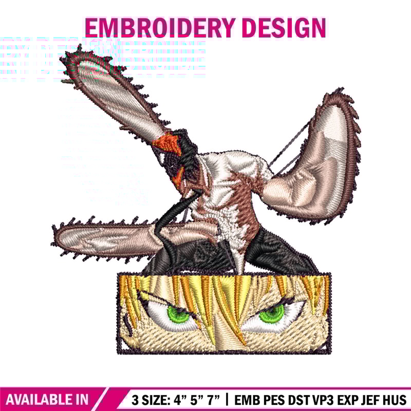 Chainsaw Embroidery Design, Chainsaw man Embroidery, Embroidery File, Anime Embroidery, Anime shirt, Digital download.jpg