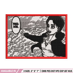 eren freedom embroidery design, aot embroidery, anime design, embroidery shirt