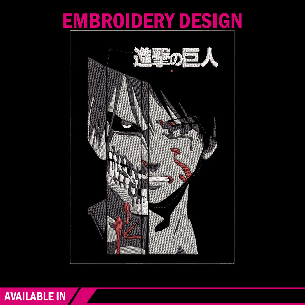 Eren Yeager Embroidery Design, Aot Embroidery, Embroidery File, Anime Embroidery, Anime shirt, Digital download.jpg