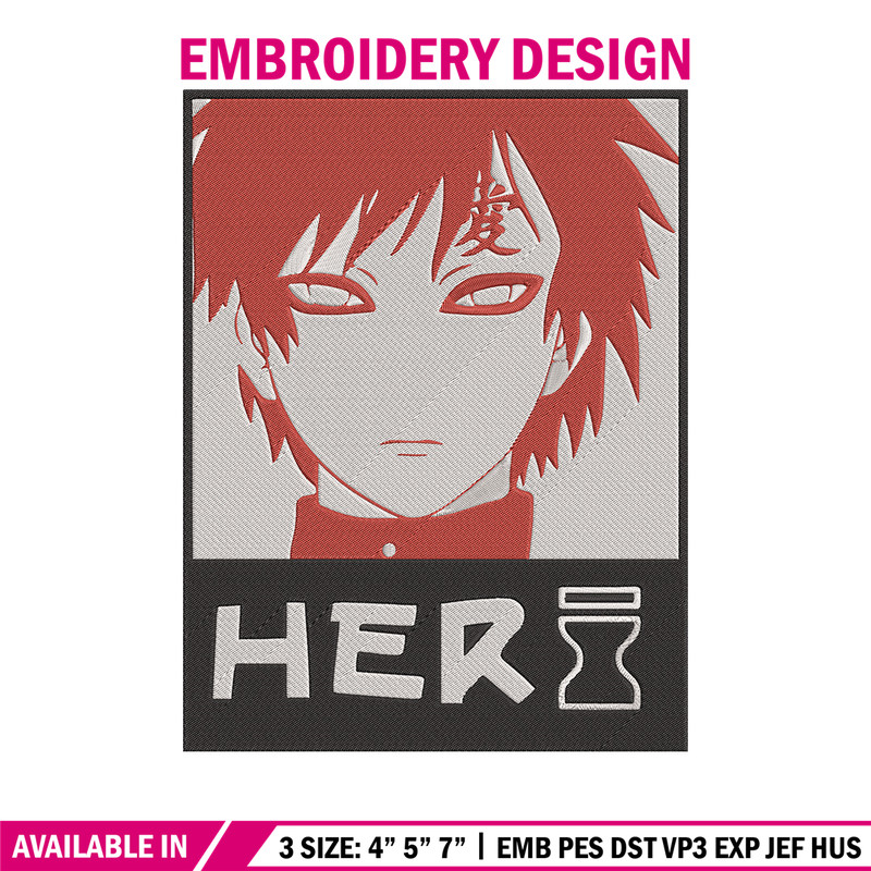 Gaara poster Embroidery Design, Naruto Embroidery, Embroidery File, Anime Embroidery, Anime shirt, Digital download.jpg