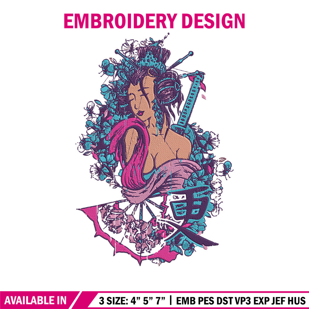 Geisha poster Embroidery Design, Geisha Embroidery, Embroidery File, Anime Embroidery, Anime shirt, Digital download.jpg