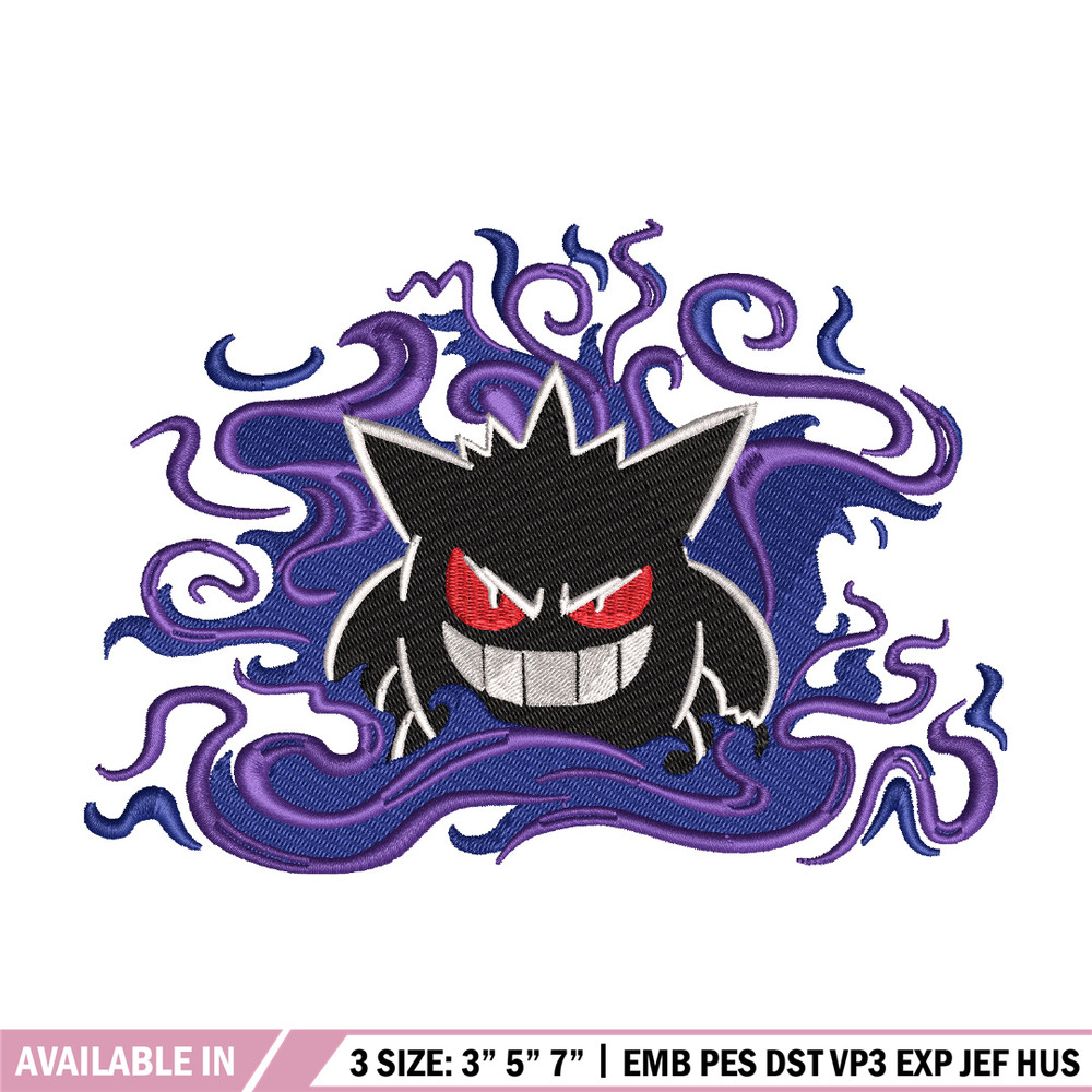 Gengar embroidery design, Pokemon embroidery, Embroidery shirt, Embroidery file, Anime design, Digital download.jpg