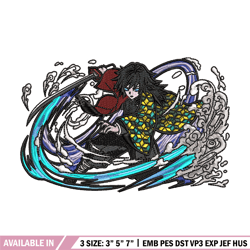 giyu water embroidery design, demon slayer embroidery, anime design, embroidery shirt