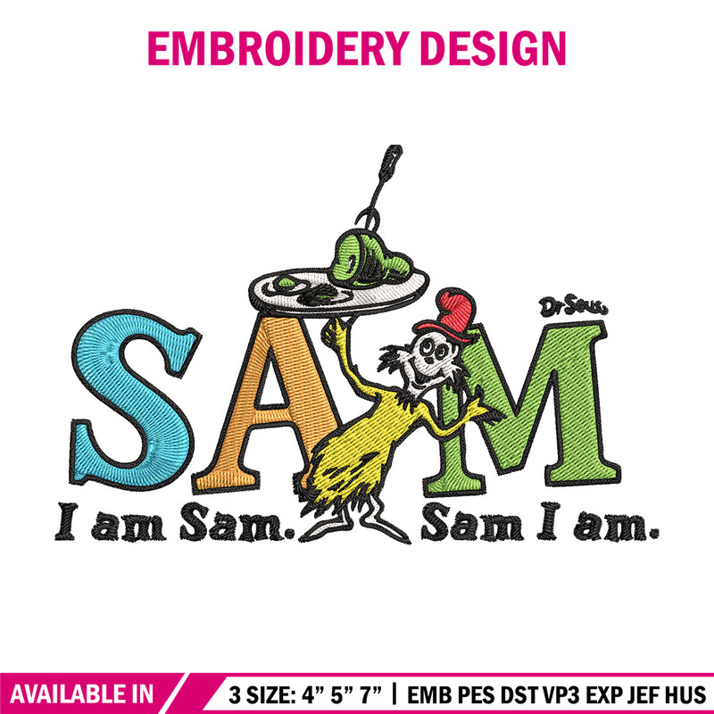 I am Sam Sam I Am Dr. Seuss Embroidery Design, Dr Seuss Embroidery, Embroidery File, Embroidery design, Digital download.jpg