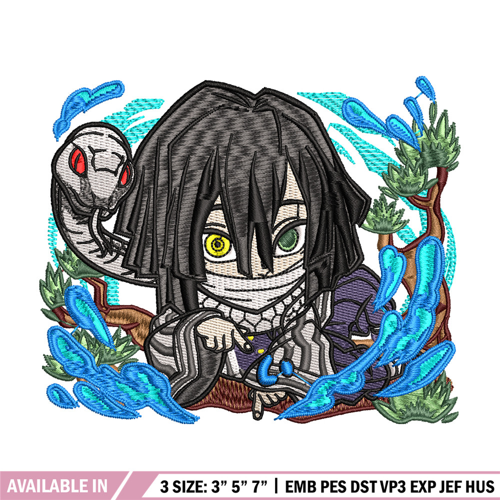Iguro Obanai chibi embroidery design, Kimetsu no Yaiba embroidery, embroidery file, anime design, Digital download.jpg