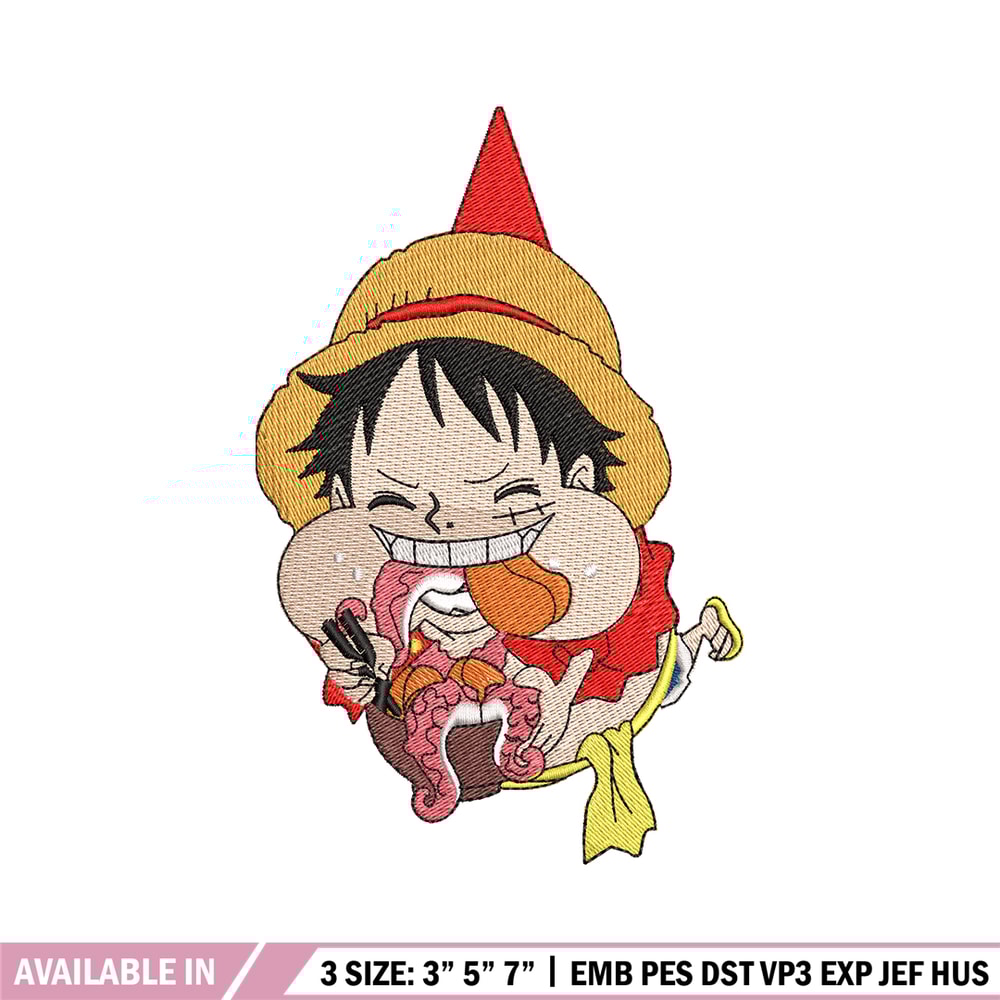 Luffy eating meat embroidery design, One Piece embroidery, logo design, Embroidery shirt, anime shirt, Instant download.jpg