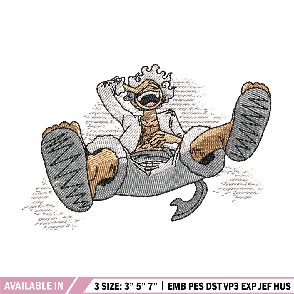 Luffy gear 5 embroidery design, One piece embroidery, Anime design, Embroidery shirt, Embroidery file, Digital download.jpg