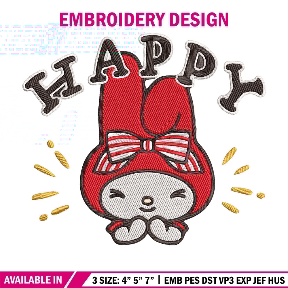 My Melody happy Embroidery Design, Hello kitty Embroidery, Embroidery File, Anime Embroidery, Digital download.jpg