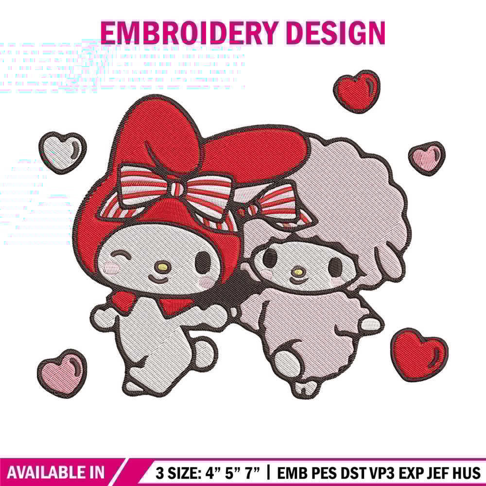 My Melody love Embroidery Design, Hello kitty Embroidery, Embroidery File, Anime Embroidery,Anime shirt,Digital download.jpg