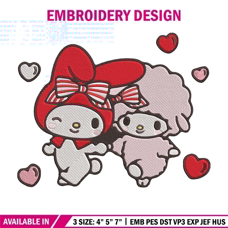 My Melody love Embroidery Design, Hello kitty Embroidery, Embroidery File, Anime Embroidery,Anime shirt,Digital download.jpg