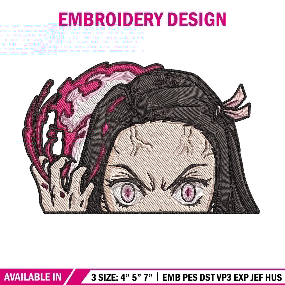 Nezuko demon Peeker Embroidery Design, Demon slayer Embroidery, Embroidery File, Anime Embroidery, Digital download.jpg