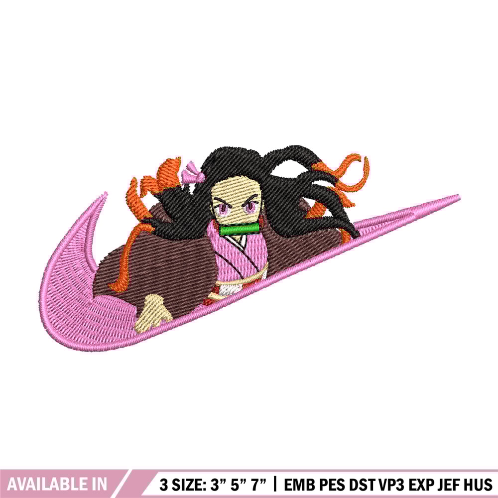 Nezuko kamado Nike embroidery design, Kimetsu no Yaiba embroidery, Nike design, anime design, Digital download.jpg