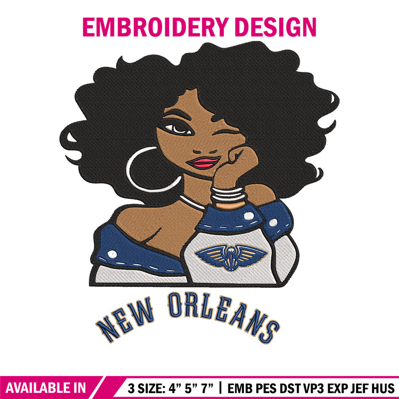 Orleans Pelicans girl embroidery design, NBA embroidery,Sport embroidery, Logo sport embroidery,Embroidery design..jpg