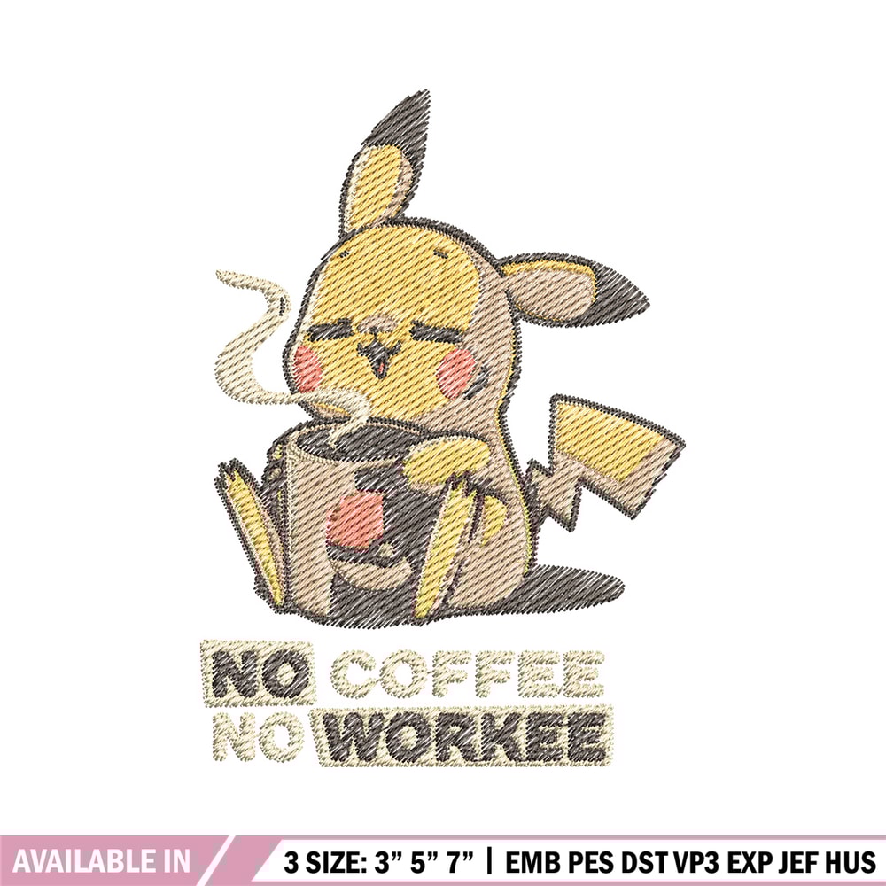 Pika coffee embroidery design, Pokemon embroidery, Anime design, Embroidery file, Digital download, Embroidery shirt.jpg
