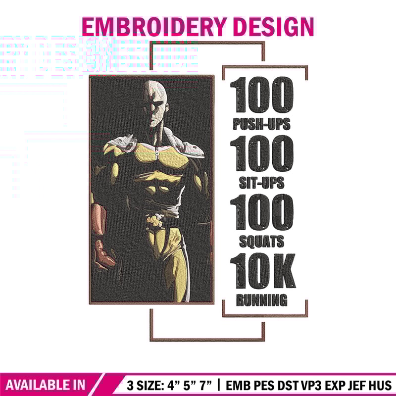 Saitama poster Embroidery Design, One punch man Embroidery,Embroidery File,Anime Embroidery,Anime shirt,Digital download.jpg
