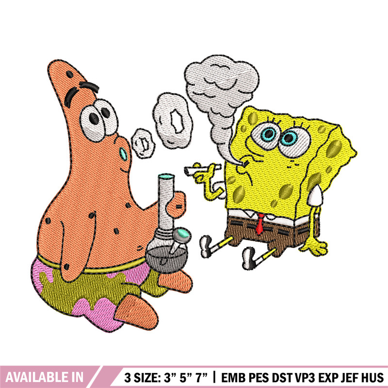 Spongebob smoke embroidery design, Spongebob embroidery, Emb design, Embroidery shirt, Embroidery file, Digital download.jpg