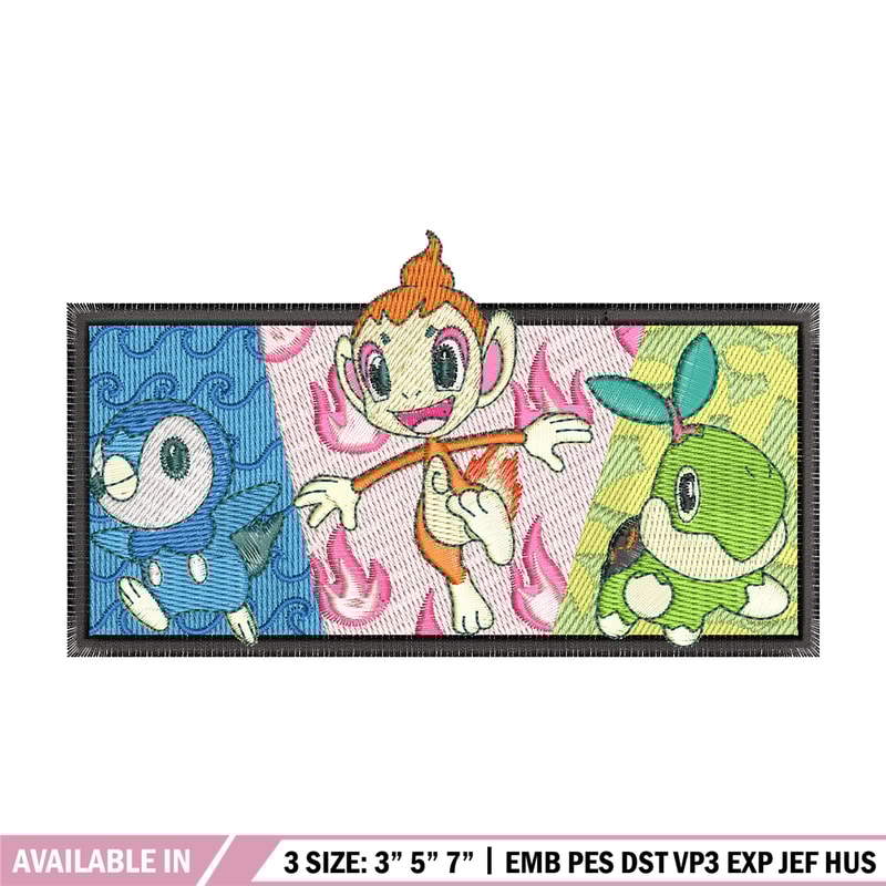Starter Gen 4 embroidery design, Pokemon embroidery, Anime design, Embroidery shirt, Embroidery file, Digital download.jpg