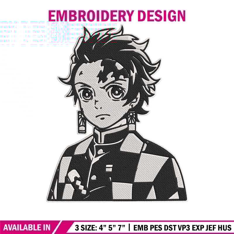 Tanjiro black white Embroidery Design, Demon slayer Embroidery, Embroidery File, Anime Embroidery, Digital download.jpg