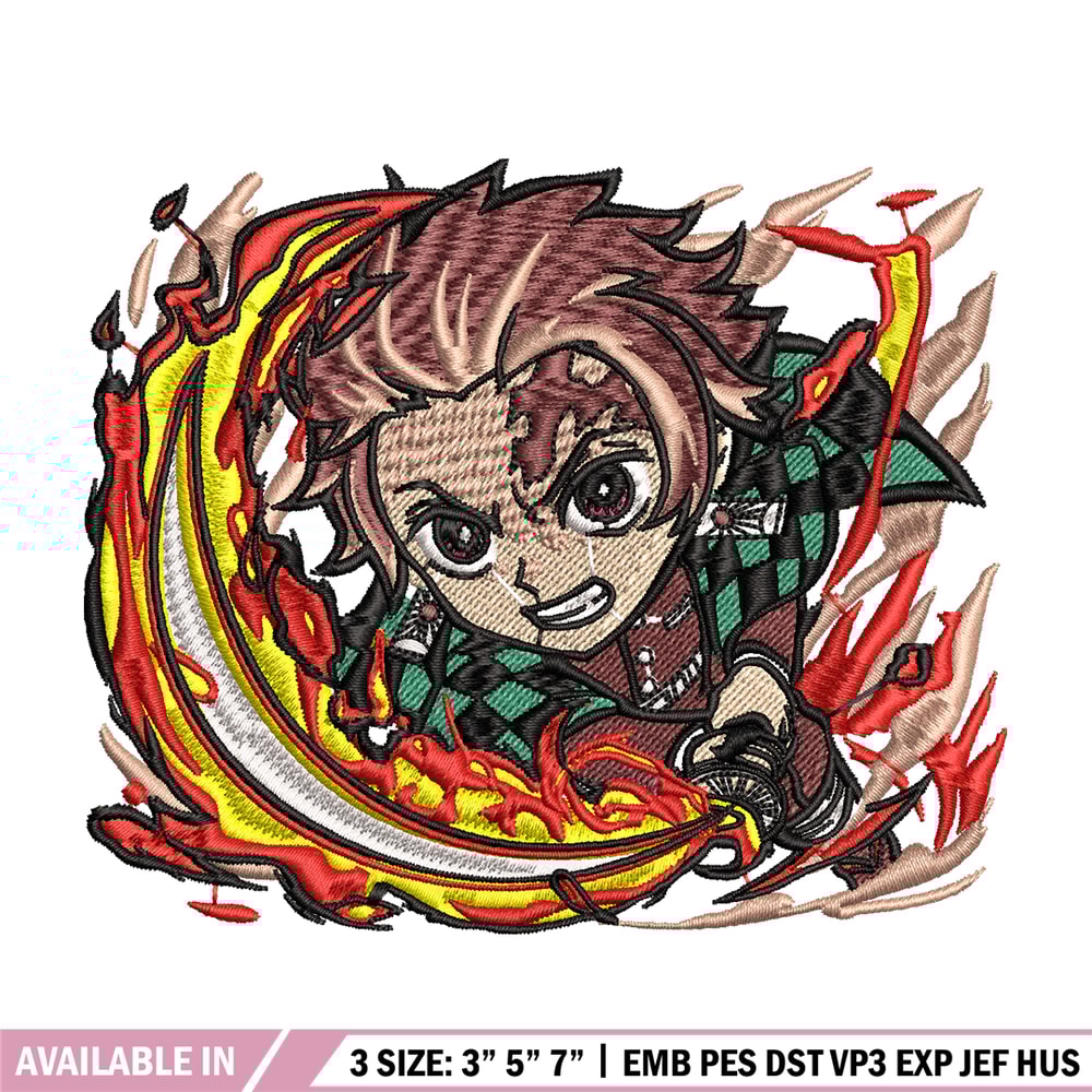 Tanjiro fire breathing chibi embroidery design, Kimetsu no Yaiba embroidery, anime design, logo shirt, Digital download.jpg