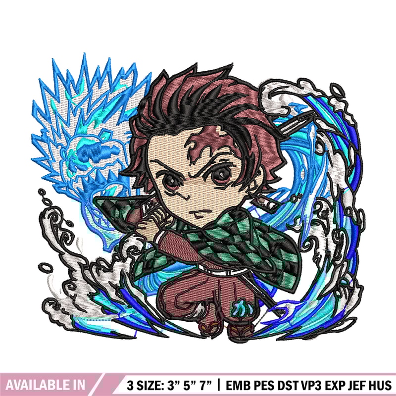 Tanjiro water breathing dragon chibi embroidery design, Kimetsu no Yaiba embroidery, anime design, Digital download.jpg