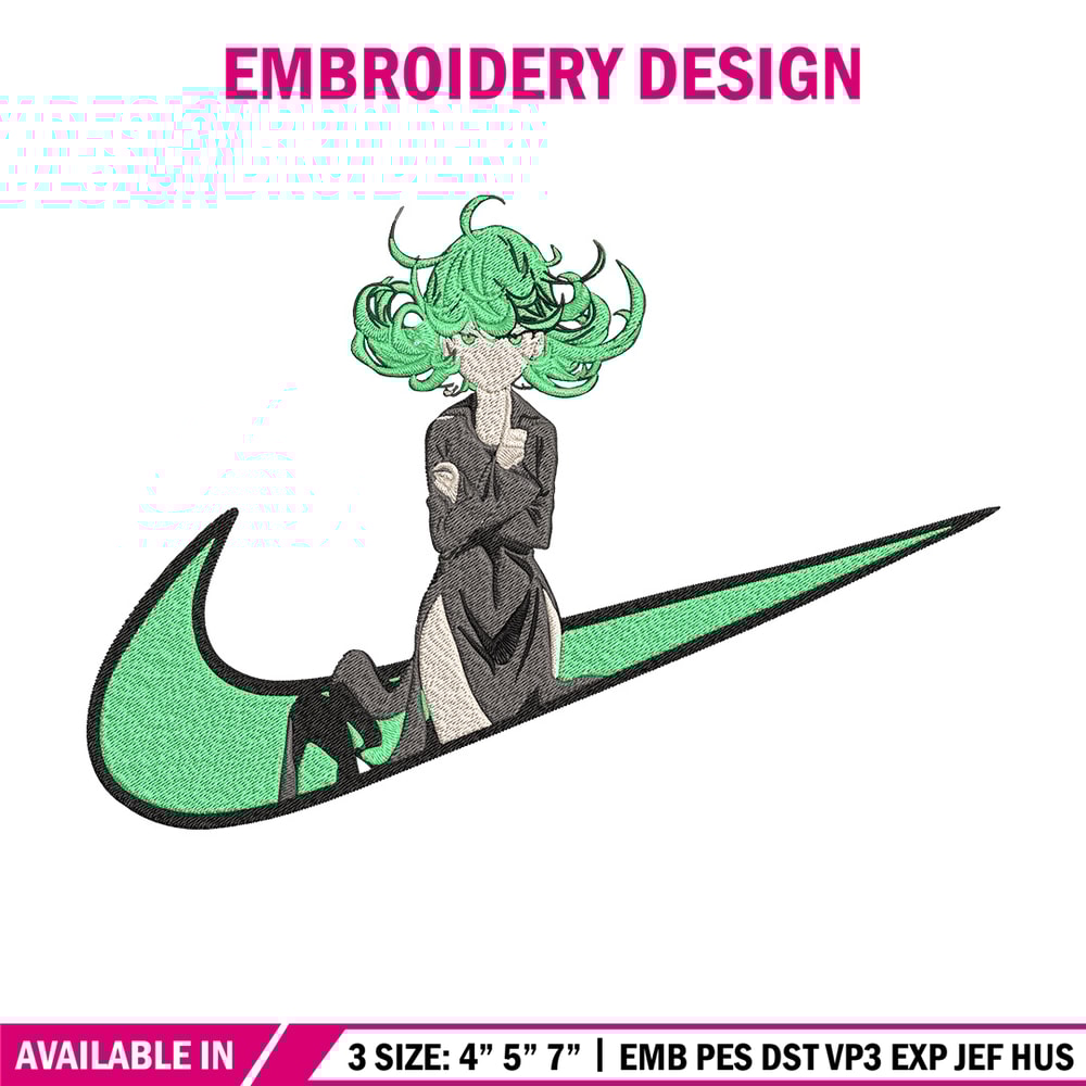 Tatsumaki nike Embroidery Design, One punch man Embroidery,Embroidery File,Nike Embroidery,Anime shirt,Digital download.jpg