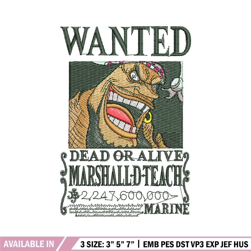 Teach bounty embroidery design, One piece embroidery, Anime design, Embroidery shirt, Embroidery file, Digital download.jpg