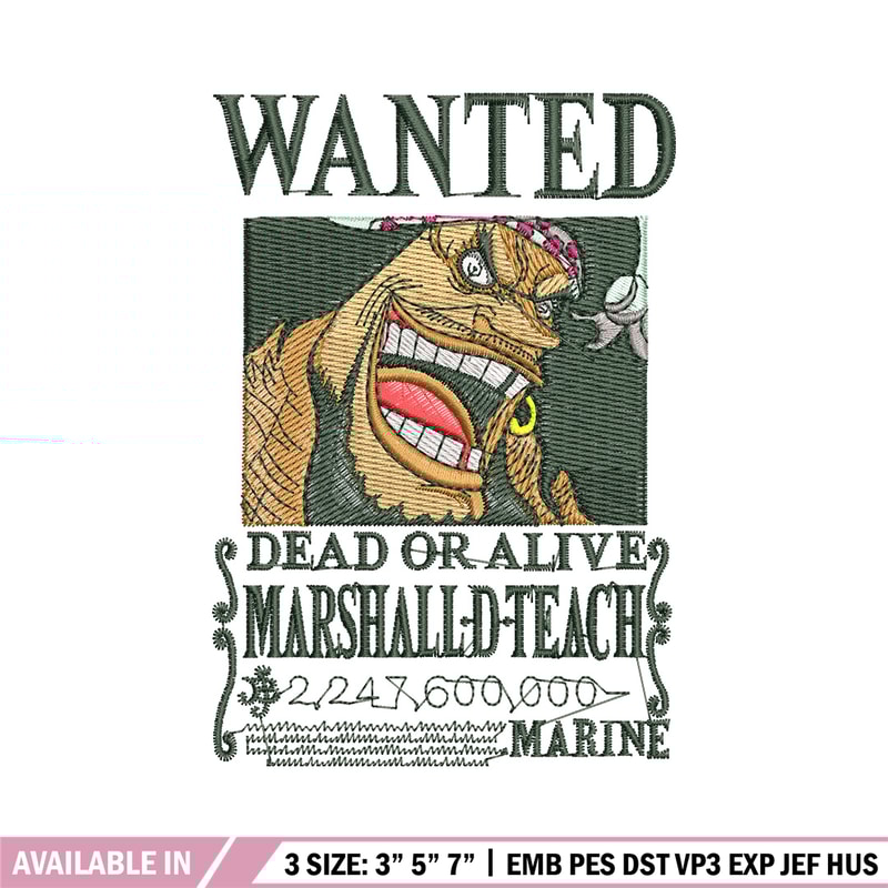 Teach bounty embroidery design, One piece embroidery, Anime design, Embroidery shirt, Embroidery file, Digital download.jpg