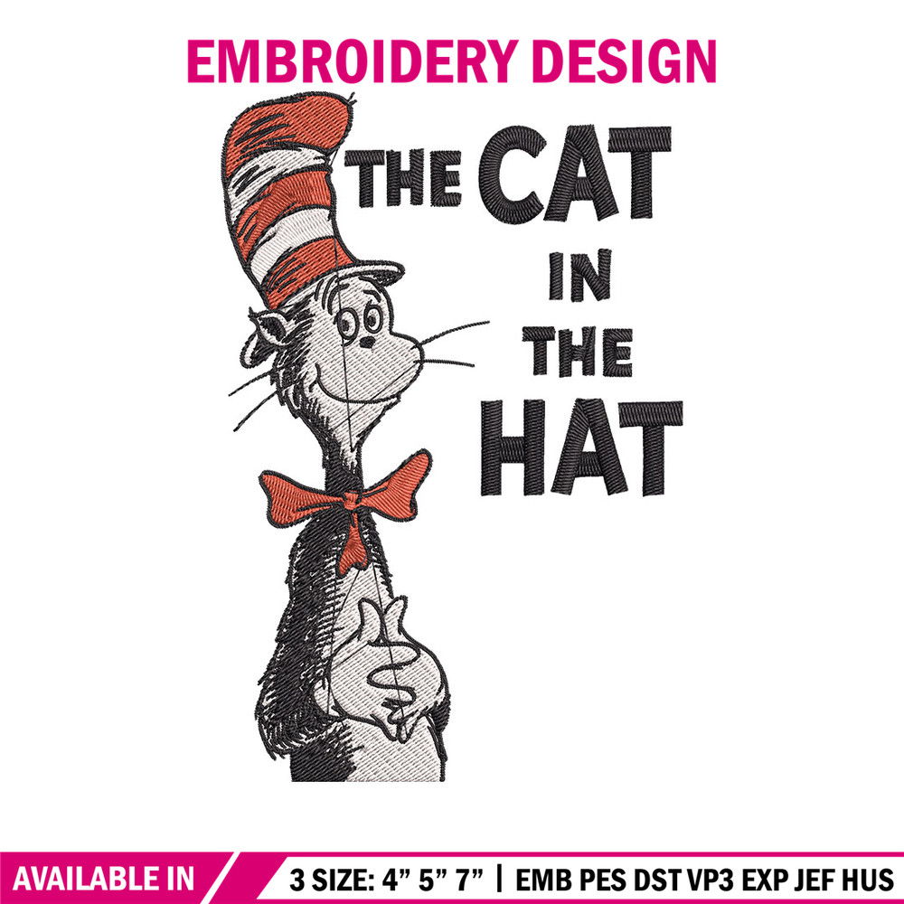 The Cat in the Hat Embroidery Design, Dr seuss Embroidery, Embroidery design, Embroidery File, Digital download..jpg