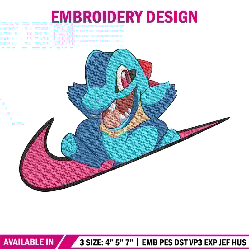 Totodile x nike Embroidery Design, Pokemon Embroidery, Embroidery File, Nike Embroidery, Anime shirt, Digital download.jpg