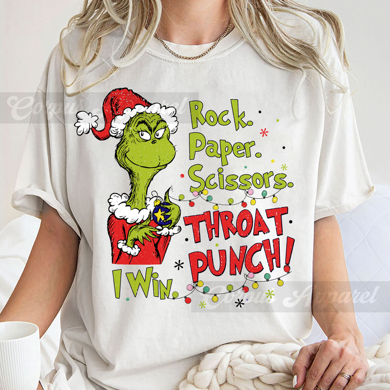 Christmas Grinch T-Shirt, Funny Grinchmas Rock Paper Scissor Throat Punch I Win Shirt, Grinch Christmas Unisex T Shirt Sweatshirt Hoodie.jpg