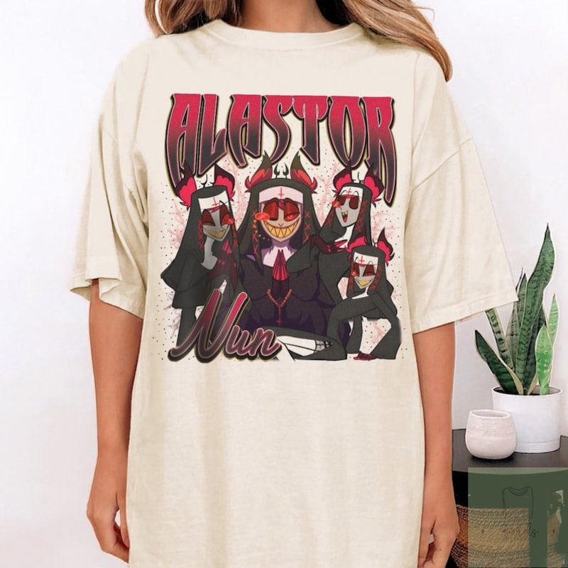 Alastor Wash Unisex Oversize Shirt, Alastor Hazbin Hotel Vintage Comfort Colors Shirt, Presenter Homage Graphic Unisex Shirt, 90's Fans Tee2.jpg