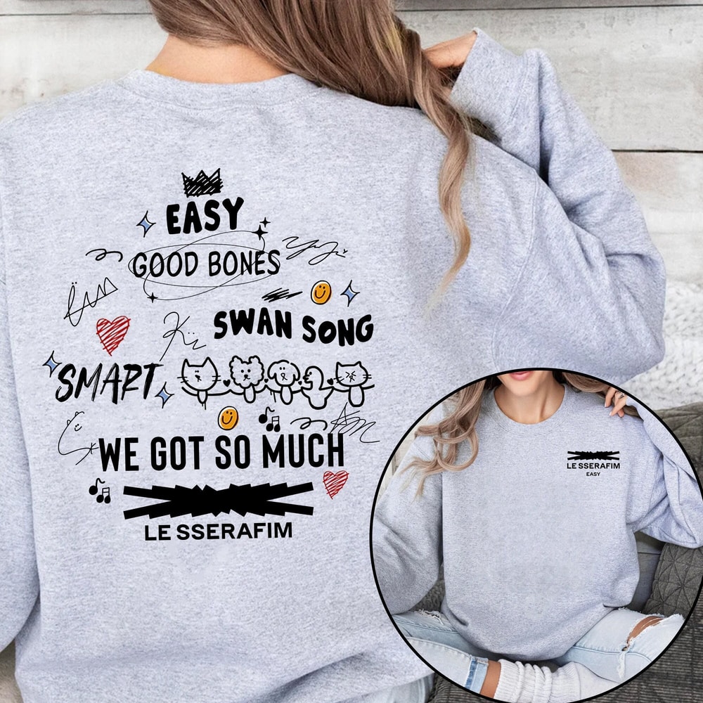 Double Sided Le Sserafim Easy Shirt, Easy Album Tracklist Sweatshirt, Le Sserafim Kpop T-shirt, Le Sserafim Fan Gift, Le Sserafim Yunjin Tee.jpg