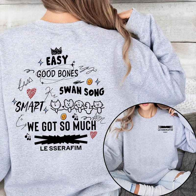 Double Sided Le Sserafim Easy Shirt, Easy Album Tracklist Sweatshirt, Le Sserafim Kpop T-shirt, Le Sserafim Fan Gift, Le Sserafim Yunjin Tee.jpg
