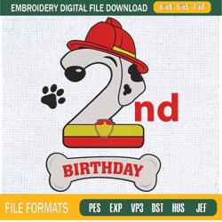 2nd birthday paw patrol embroidery designs, birthday machine embroidery design, ,embroidery design,embroidery svg,machin