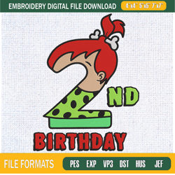 2nd birthday pebbles flintstone embroidery designs, birthday machine embroidery ,embroidery design,embroidery svg,machin