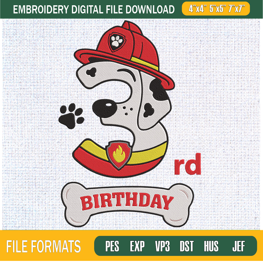 3rd Marshall Birthday Paw Patrol Birthday Embroidery Designs, Birthday Machine Embroidery Design, Machine Embroidery Designs - Premium & Original SVG Cut Files.