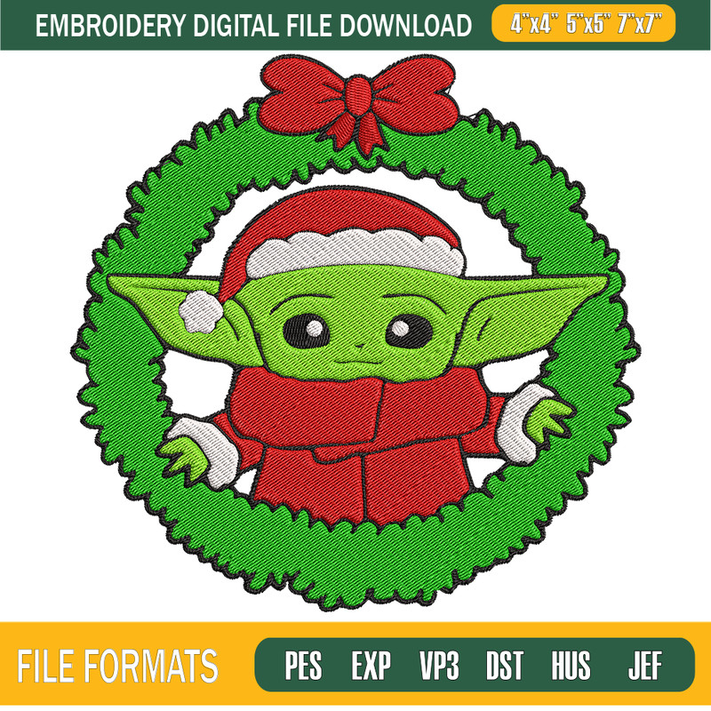 Baby Yoda With Wreath Christmas Embroidery Designs, Christmas Machine Embroidery Design, Machine Embroidery Designs - Premium & Original SVG Cut Files.png