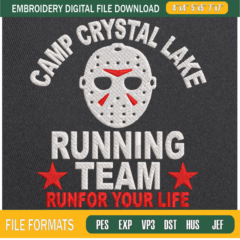 Camp Crystal Lake Running Team Run For Your Life Embroidery Designs, Halloween Machine Embroidery Design, Machine Embroidery Designs - Premium & Original SVG Cu