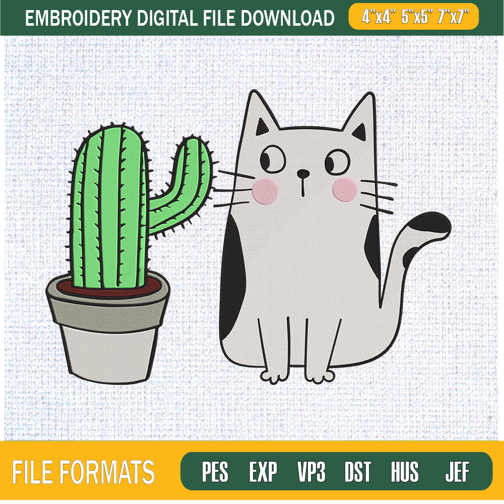 Cats and Cactus Floral Embroidery Designs, Cute Cat Machine Embroidery Design, Machine Embroidery Designs - Premium & Original SVG Cut Files.jpg
