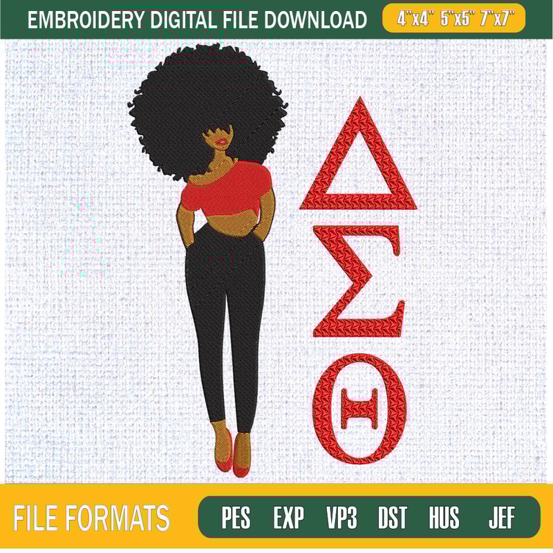 Delta Sigma Theta 1913 Girl Afro Embroidery Designs, Historically Black Colleges and Universities Machine Embroidery Design, Machine Embroidery Designs - Premiu