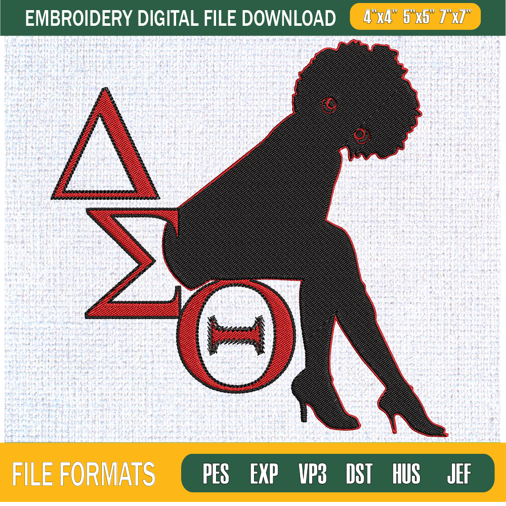 Delta Sigma Theta Sorority Girl Embroidery Designs, Historically Black Colleges and Universities Machine Embroidery Design, Machine Embroidery Designs - Premium